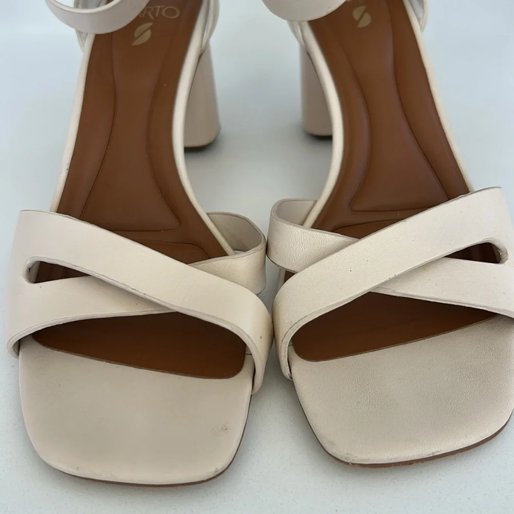 SARTO BY FRANCO SARTO Lusso Ankle Strap Block Heel Sandal Bone Color Size 8